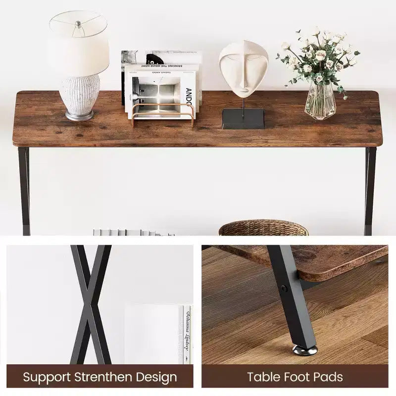 Coolmee 2-Tier Narrow Console Table, Small Entryway Table, Display Table with Shelves, Sofa Table for Living Room Hallway Entryway Foyer