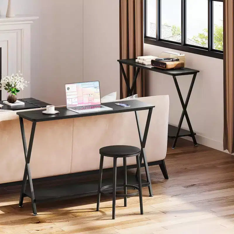 Coolmee 2-Tier Narrow Console Table, Small Entryway Table, Display Table with Shelves, Sofa Table for Living Room Hallway Entryway Foyer
