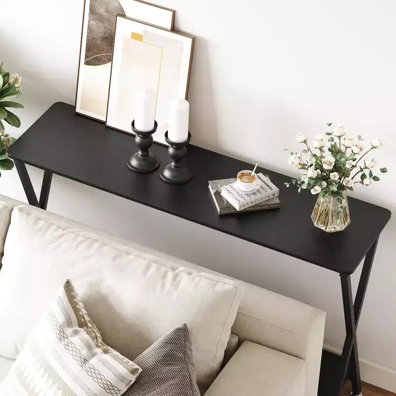 Coolmee 2-Tier Narrow Console Table, Small Entryway Table, Display Table with Shelves, Sofa Table for Living Room Hallway Entryway Foyer