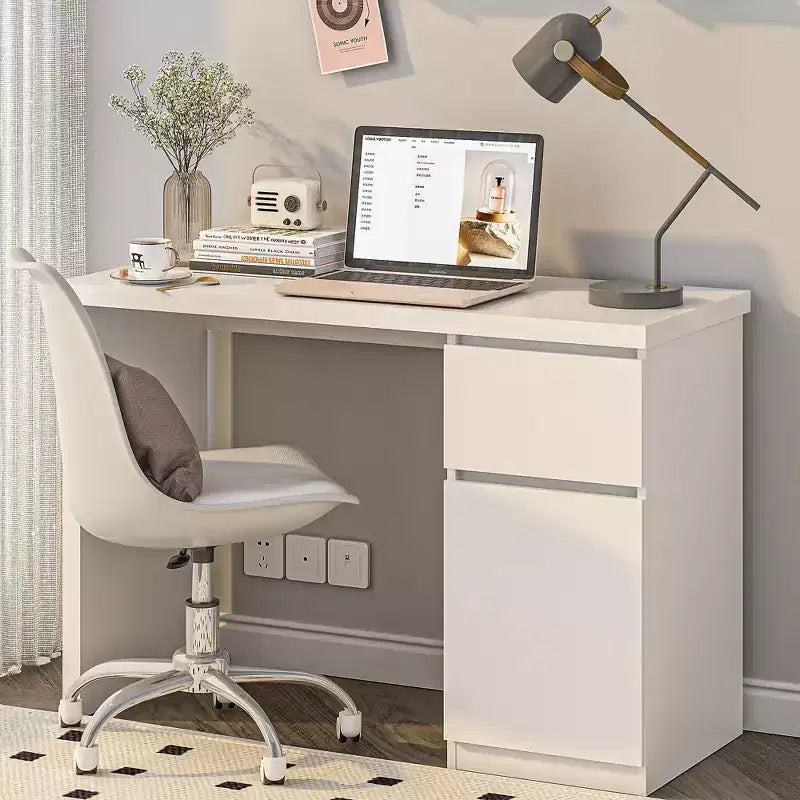 Sandinrayli Computer Desk with Drawers, 43 Inch Wood Work Desk, Home Office PC Desk Workstation with Storage, White