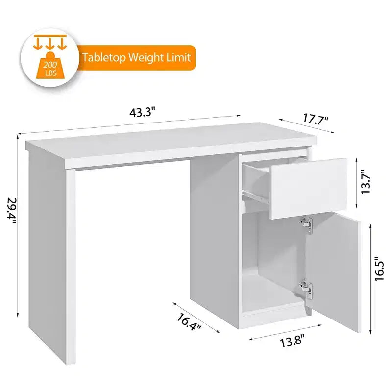 Sandinrayli Computer Desk with Drawers, 43 Inch Wood Work Desk, Home Office PC Desk Workstation with Storage, White