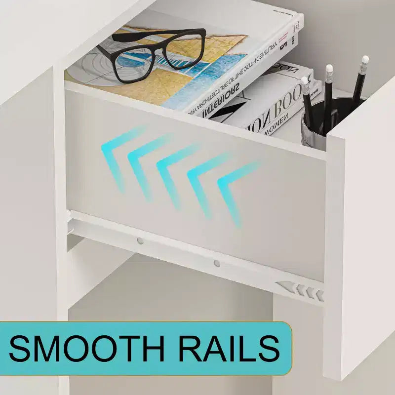 Sandinrayli Computer Desk with Drawers, 43 Inch Wood Work Desk, Home Office PC Desk Workstation with Storage, White