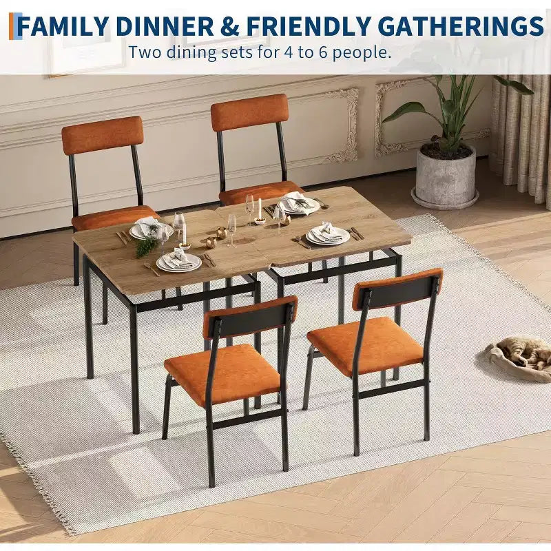 Dining Table Set for 3, Modern Wood Table and Chairs Set with 2 Upholstered PU Leather Chairs, 3-Piece Dinette Breakfast Nook, Small Places