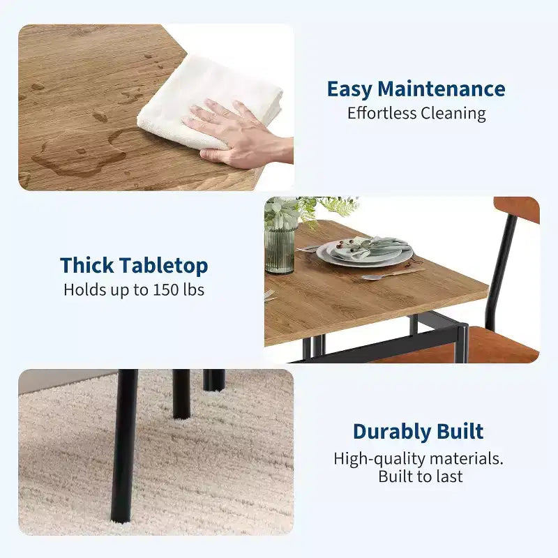 Dining Table Set for 3, Modern Wood Table and Chairs Set with 2 Upholstered PU Leather Chairs, 3-Piece Dinette Breakfast Nook, Small Places