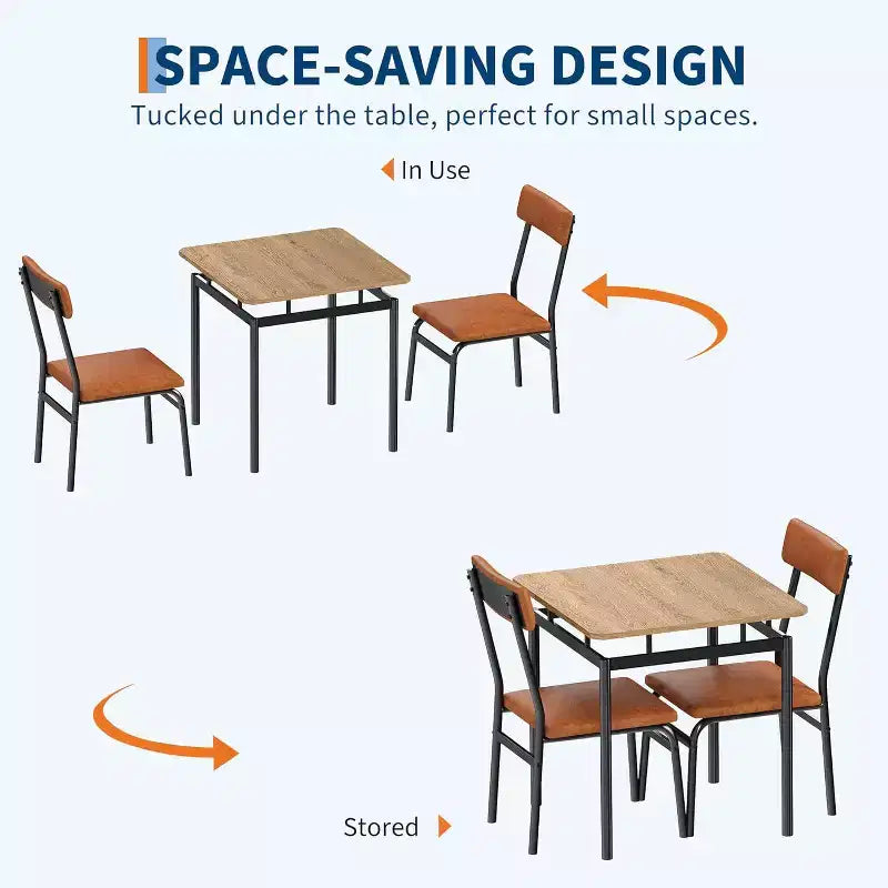 Dining Table Set for 3, Modern Wood Table and Chairs Set with 2 Upholstered PU Leather Chairs, 3-Piece Dinette Breakfast Nook, Small Places