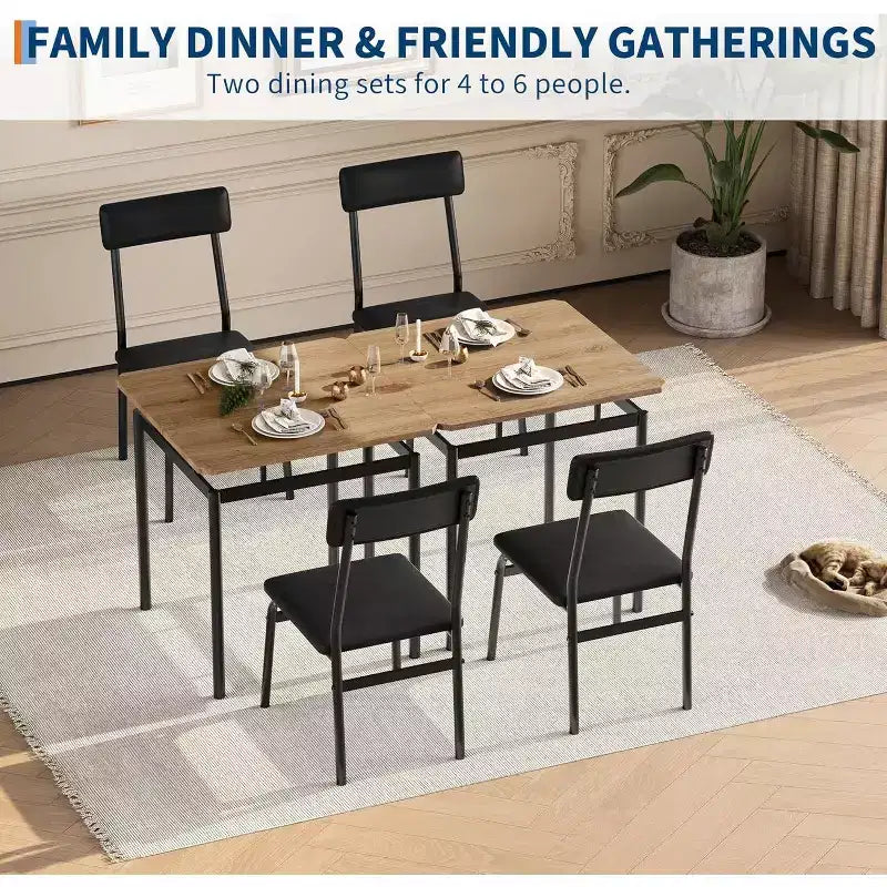 Dining Table Set for 3, Modern Wood Table and Chairs Set with 2 Upholstered PU Leather Chairs, 3-Piece Dinette Breakfast Nook, Small Places