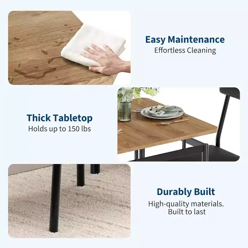 Dining Table Set for 3, Modern Wood Table and Chairs Set with 2 Upholstered PU Leather Chairs, 3-Piece Dinette Breakfast Nook, Small Places