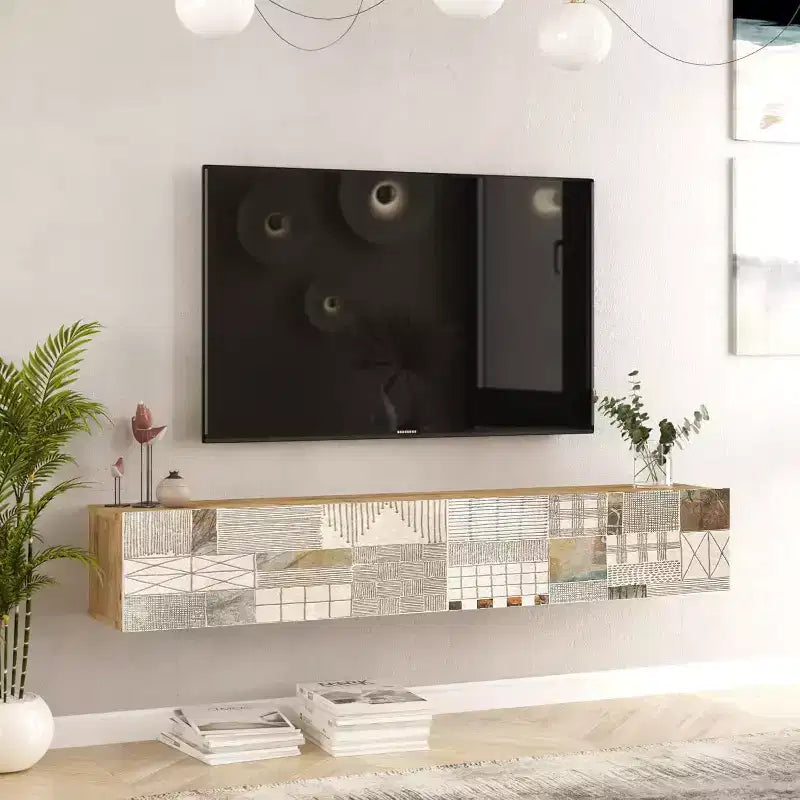 HomeStock TV Unit Entertainment Center Console with Storage Shelves & Doors