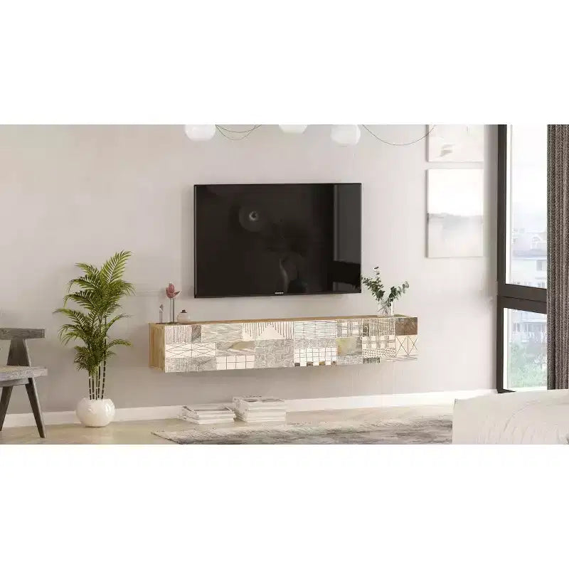 HomeStock TV Unit Entertainment Center Console with Storage Shelves & Doors