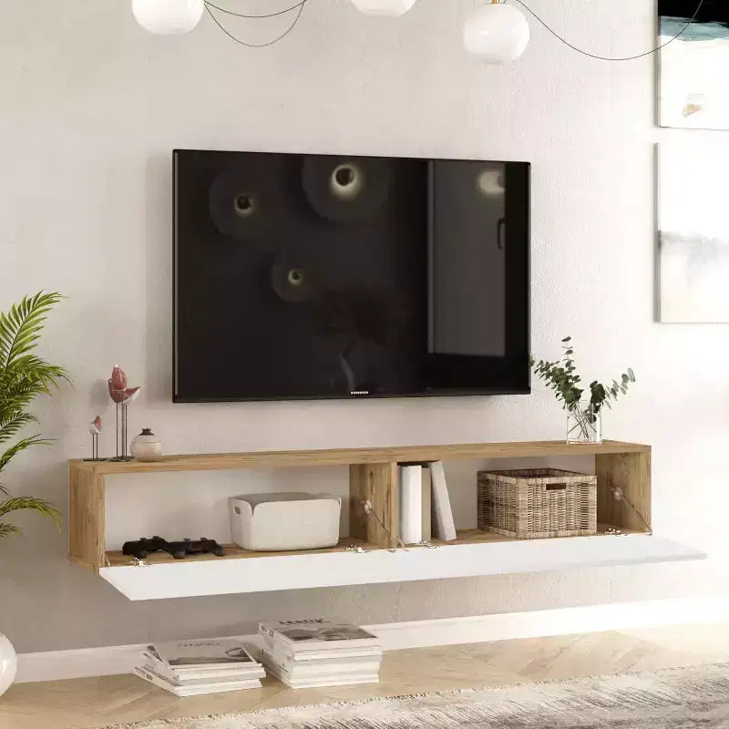 HomeStock TV Unit Entertainment Center Console with Storage Shelves & Doors