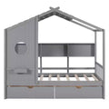 Bellemave Twin Size House Bed with Storage Drawers,Kids House Bed Frame with Shelves, Cute Wood House Bed Twin with Roof for Kids,Girls,Boys,Gray