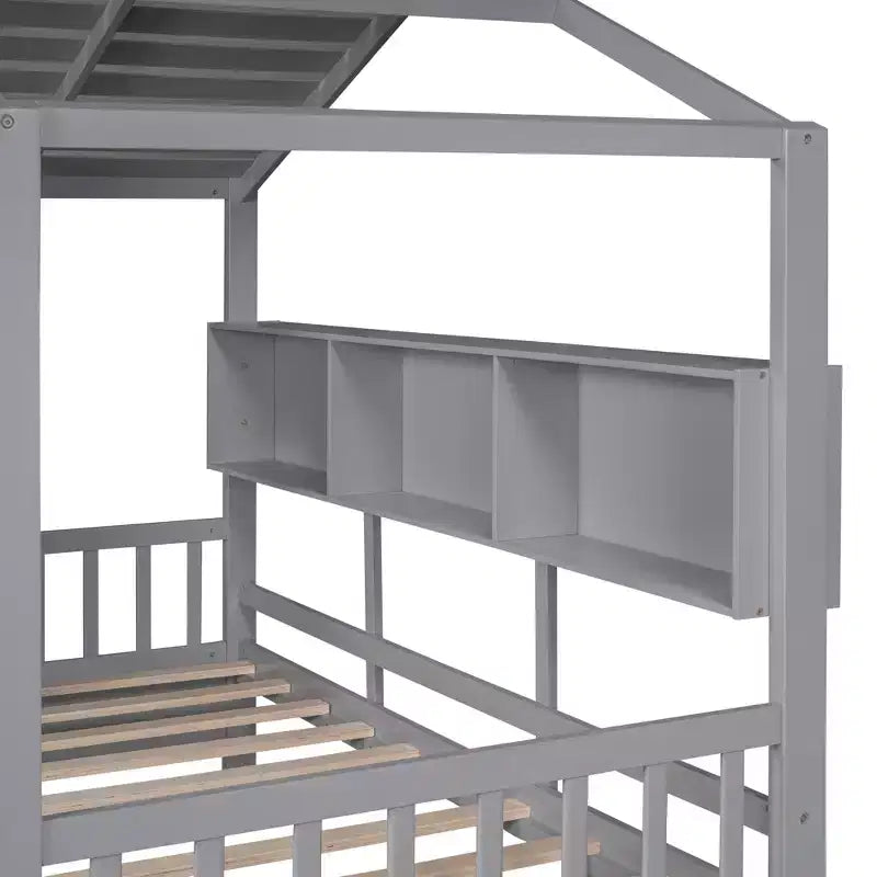 Bellemave Twin Size House Bed with Storage Drawers,Kids House Bed Frame with Shelves, Cute Wood House Bed Twin with Roof for Kids,Girls,Boys,Gray
