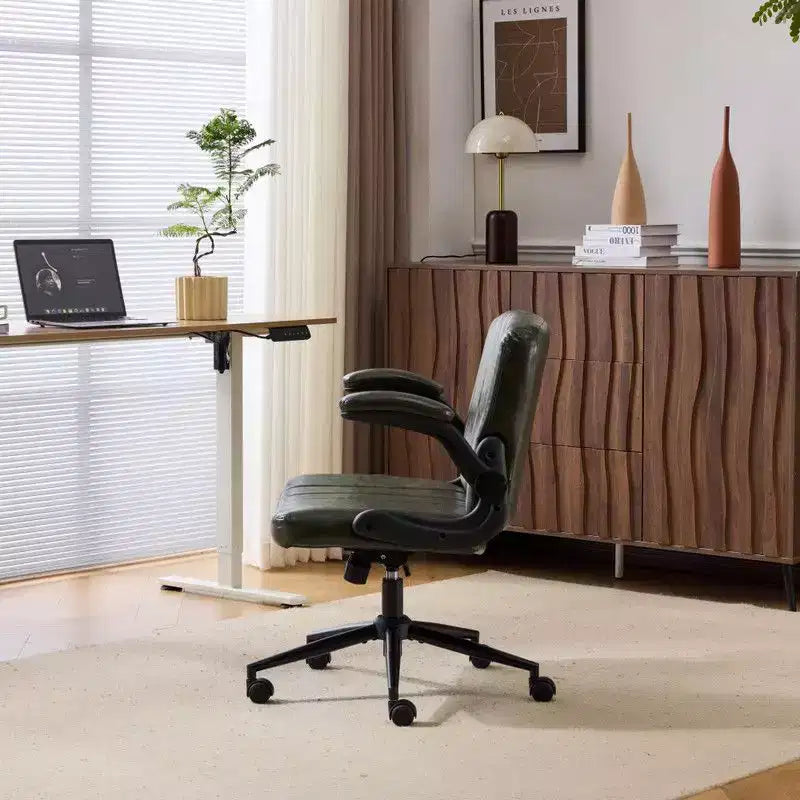 Karl Home | Oil-Waxed Leather Swivel Chair With Flip-Up Armrests