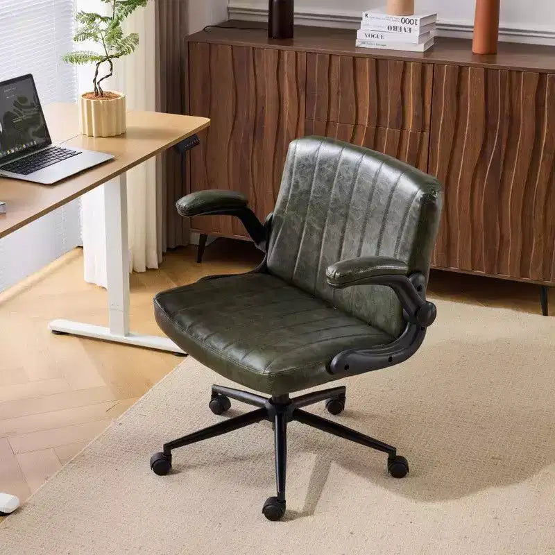 Karl Home | Oil-Waxed Leather Swivel Chair With Flip-Up Armrests