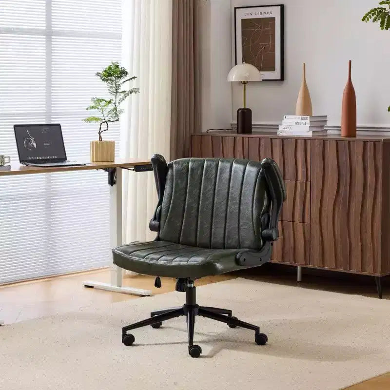 Karl Home | Oil-Waxed Leather Swivel Chair With Flip-Up Armrests