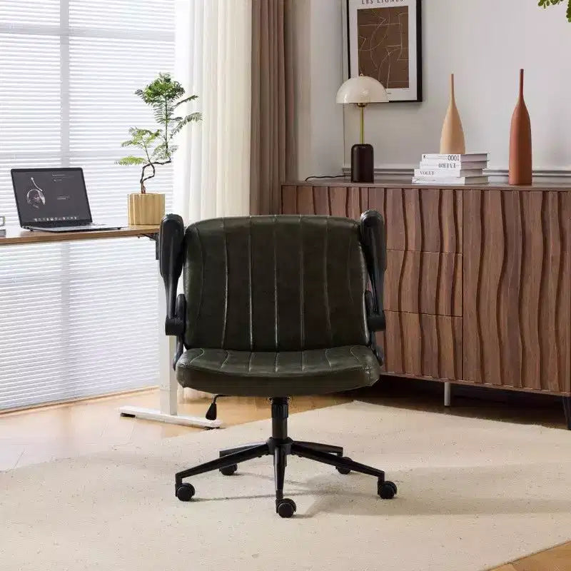 Karl Home | Oil-Waxed Leather Swivel Chair With Flip-Up Armrests