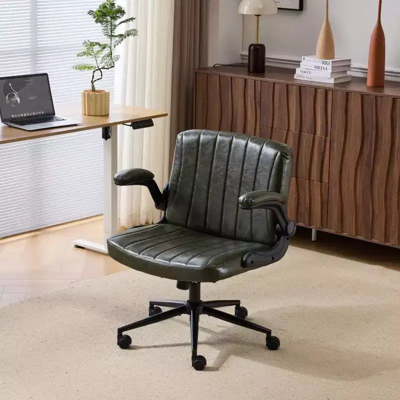 Karl Home | Oil-Waxed Leather Swivel Chair With Flip-Up Armrests