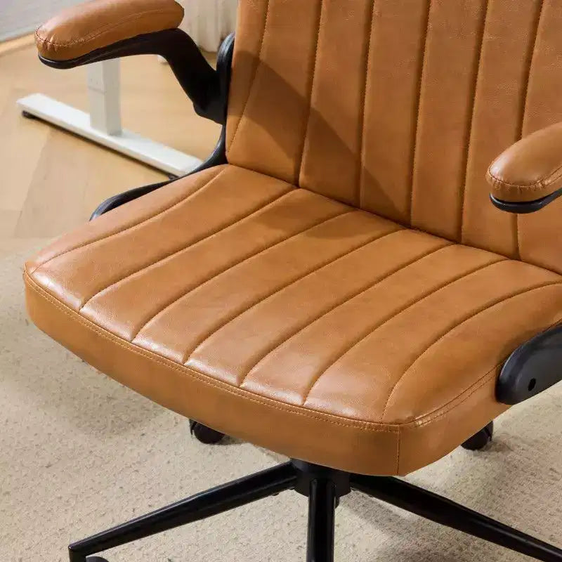Karl Home | Oil-Waxed Leather Swivel Chair With Flip-Up Armrests