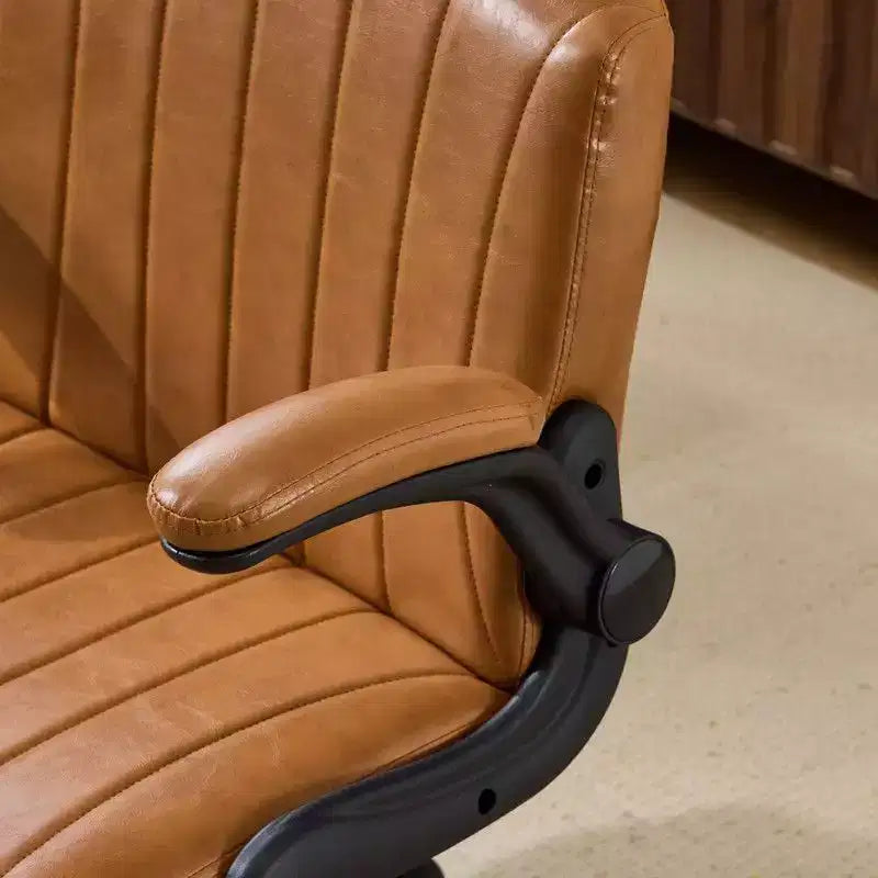 Karl Home | Oil-Waxed Leather Swivel Chair With Flip-Up Armrests