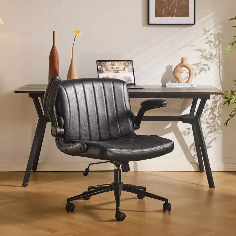Karl Home | Oil-Waxed Leather Swivel Chair With Flip-Up Armrests