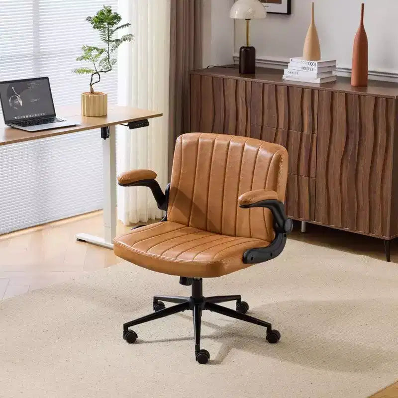Karl Home | Oil-Waxed Leather Swivel Chair With Flip-Up Armrests