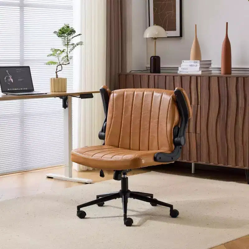Karl Home | Oil-Waxed Leather Swivel Chair With Flip-Up Armrests