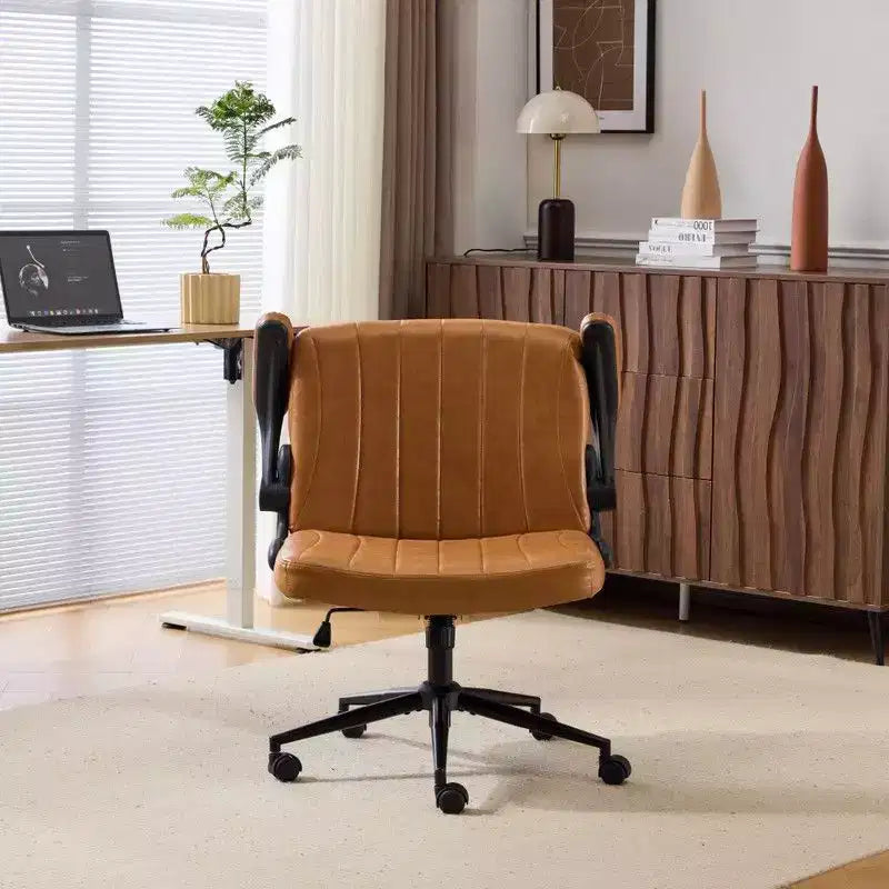 Karl Home | Oil-Waxed Leather Swivel Chair With Flip-Up Armrests