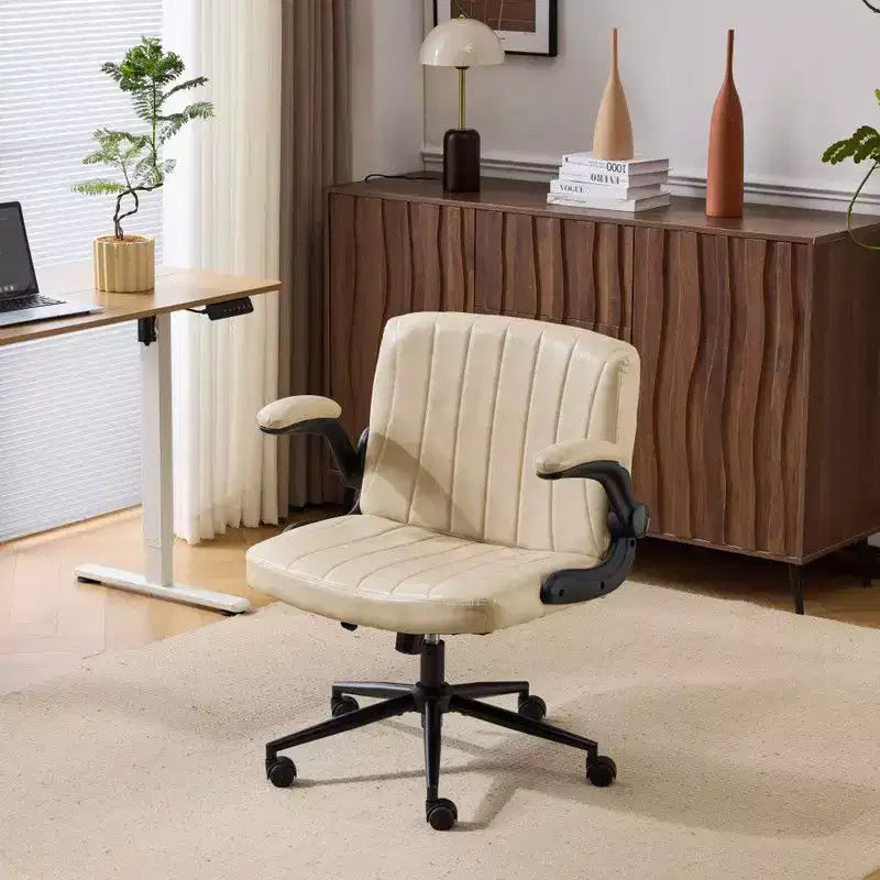Karl Home | Oil-Waxed Leather Swivel Chair With Flip-Up Armrests