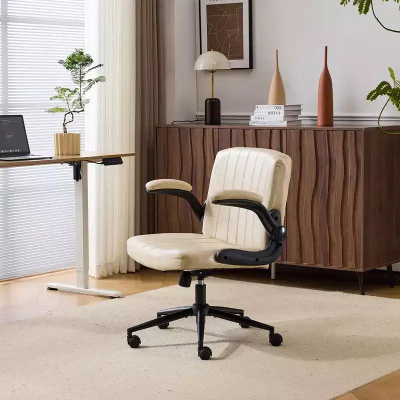Karl Home | Oil-Waxed Leather Swivel Chair With Flip-Up Armrests