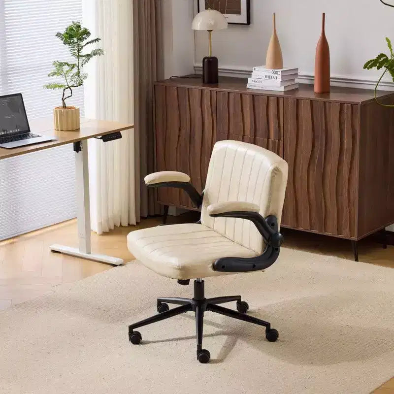 Karl Home | Oil-Waxed Leather Swivel Chair With Flip-Up Armrests