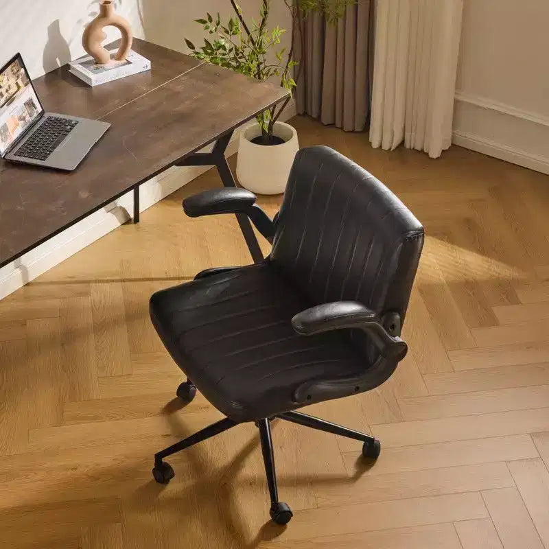 Karl Home | Oil-Waxed Leather Swivel Chair With Flip-Up Armrests