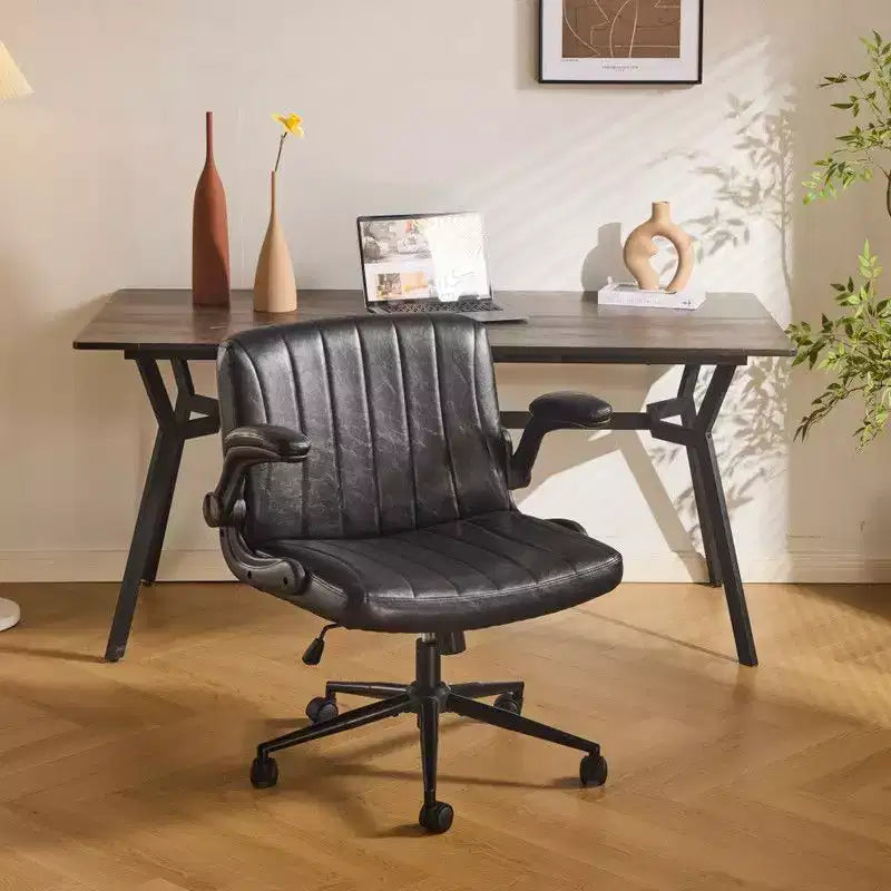 Karl Home | Oil-Waxed Leather Swivel Chair With Flip-Up Armrests