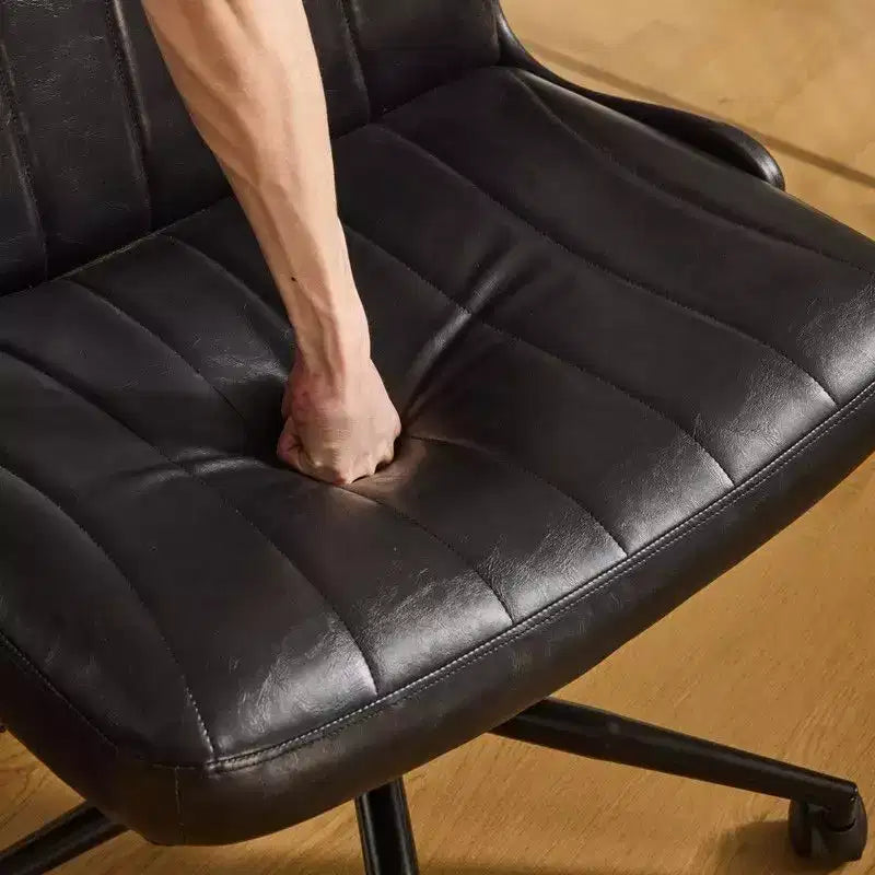 Karl Home | Oil-Waxed Leather Swivel Chair With Flip-Up Armrests