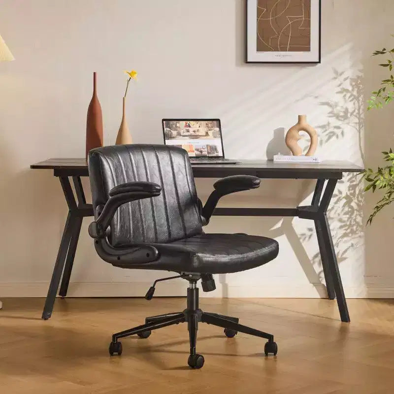 Karl Home | Oil-Waxed Leather Swivel Chair With Flip-Up Armrests