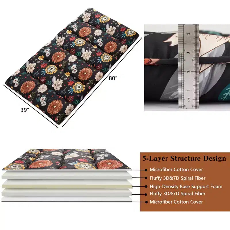 Twin Size Japanese Futon Floor Mattress, 3 Inch Thick Tatami Mat, Foldable Sleeping Mat,Farmhouse Floor Lounger for Dorm, Guest Room, Camping