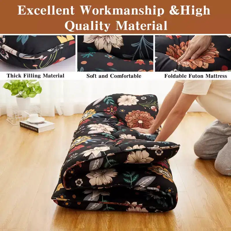 Twin Size Japanese Futon Floor Mattress, 3 Inch Thick Tatami Mat, Foldable Sleeping Mat,Farmhouse Floor Lounger for Dorm, Guest Room, Camping