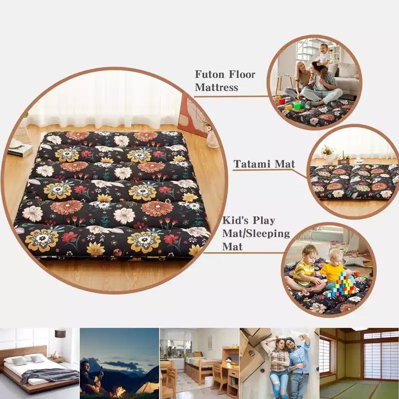 Twin Size Japanese Futon Floor Mattress, 3 Inch Thick Tatami Mat, Foldable Sleeping Mat,Farmhouse Floor Lounger for Dorm, Guest Room, Camping