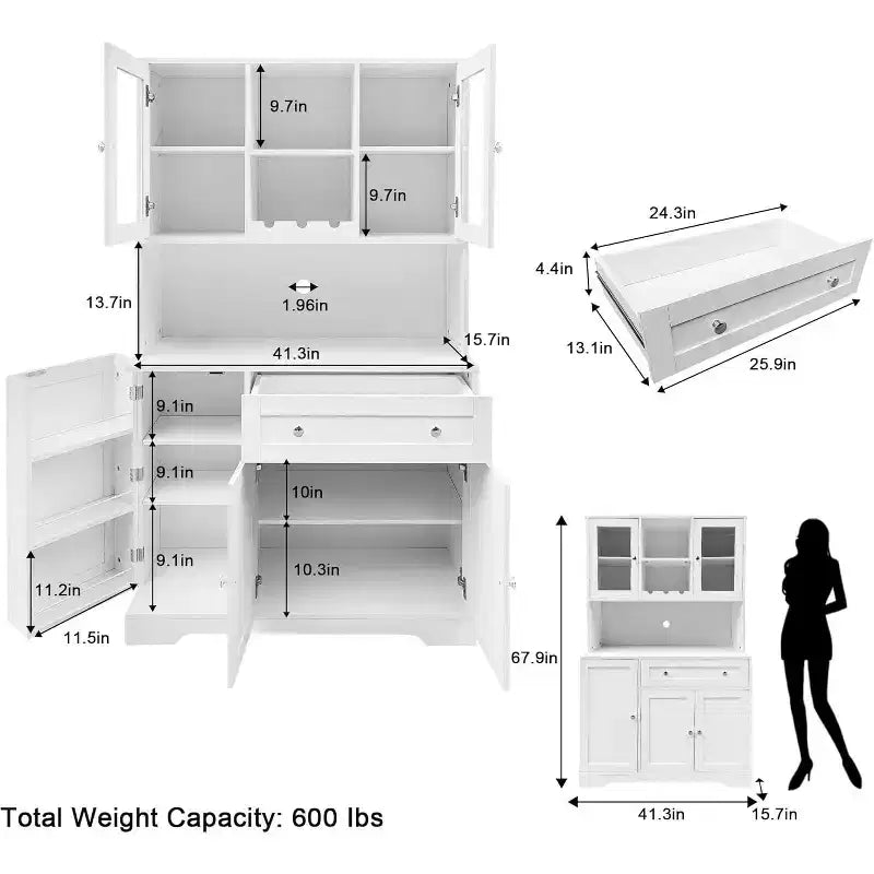 71 Tall Kitchen Pantry CabinetFreestanding Coffee Bar Cabinet with Large DrawersHutch Cabinet with Open Countertop for Living Room