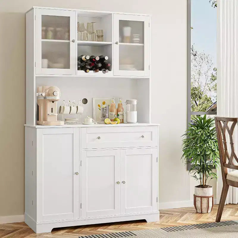 71 Tall Kitchen Pantry CabinetFreestanding Coffee Bar Cabinet with Large DrawersHutch Cabinet with Open Countertop for Living Room