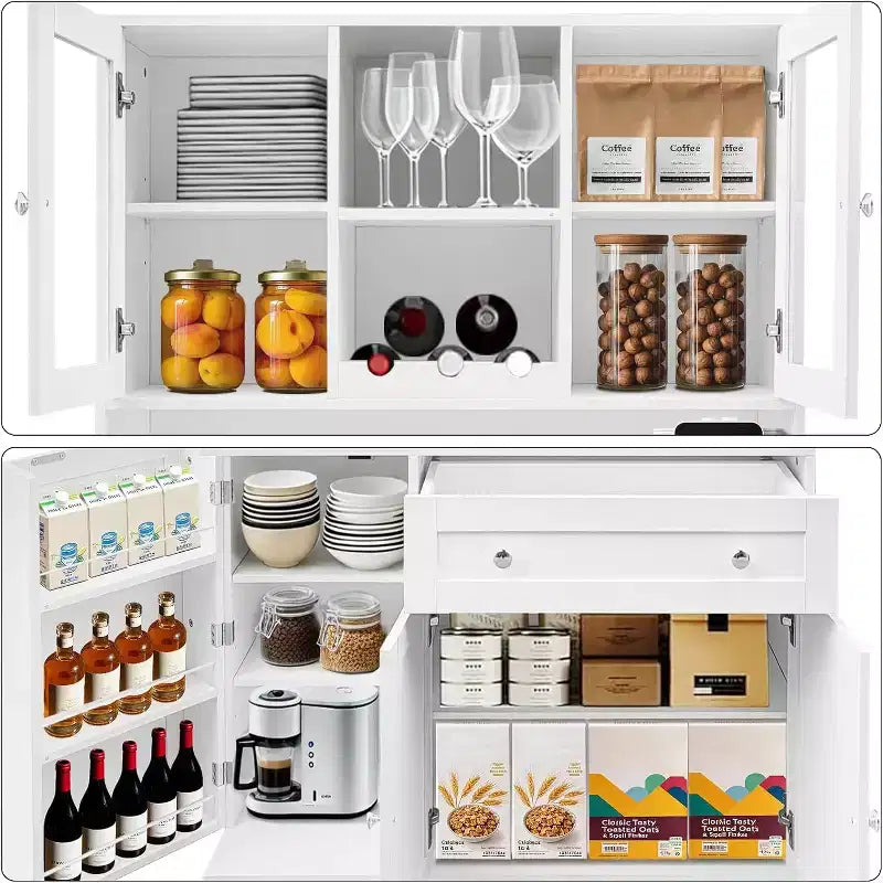 71 Tall Kitchen Pantry CabinetFreestanding Coffee Bar Cabinet with Large DrawersHutch Cabinet with Open Countertop for Living Room