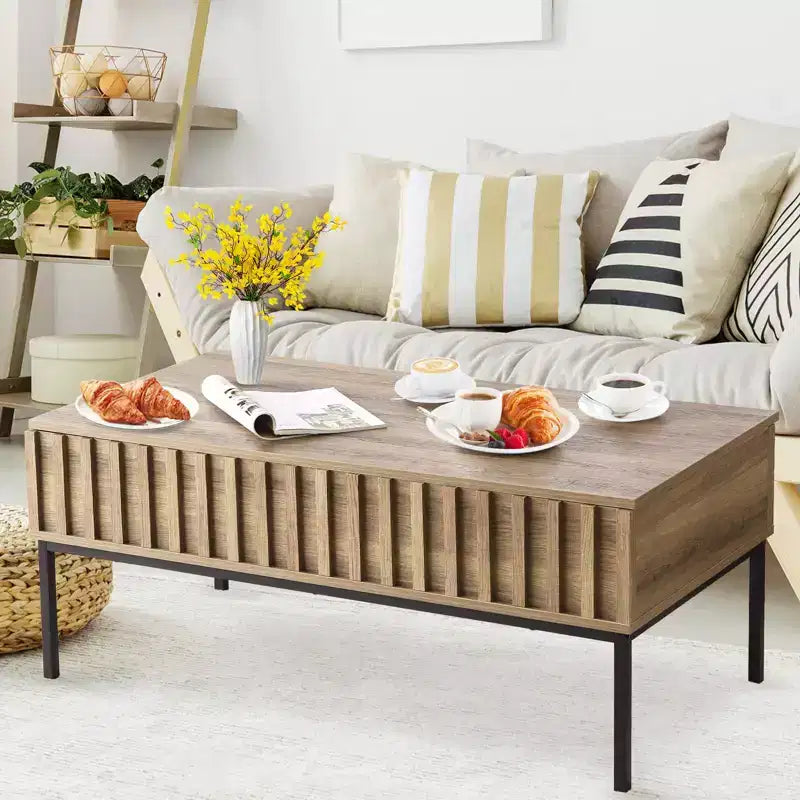 Coffee Table, Lift Top Coffee Table with Storage Shelf & Hidden Compartment - Mid Century Modern Rustic Rectangle Table (Living Room)