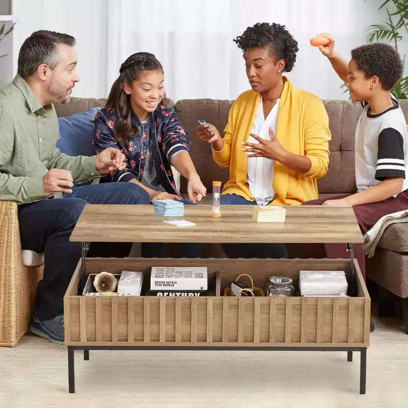 Coffee Table, Lift Top Coffee Table with Storage Shelf & Hidden Compartment - Mid Century Modern Rustic Rectangle Table (Living Room)