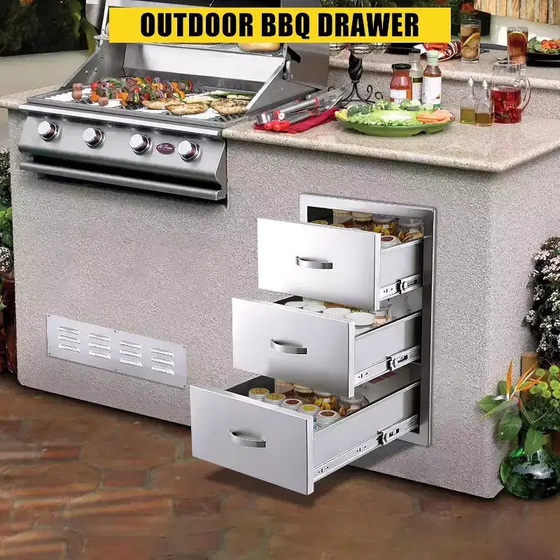 COZONY Stainless Steel Outdoor Kitchen Drawers, Commercial-Grade Flush Mount Storage System for BBQ Islands & Outdoor Kitchens