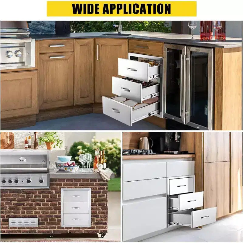 COZONY Stainless Steel Outdoor Kitchen Drawers, Commercial-Grade Flush Mount Storage System for BBQ Islands & Outdoor Kitchens