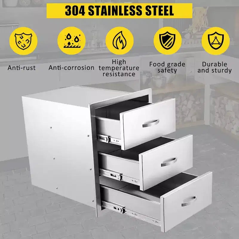 COZONY Stainless Steel Outdoor Kitchen Drawers, Commercial-Grade Flush Mount Storage System for BBQ Islands & Outdoor Kitchens