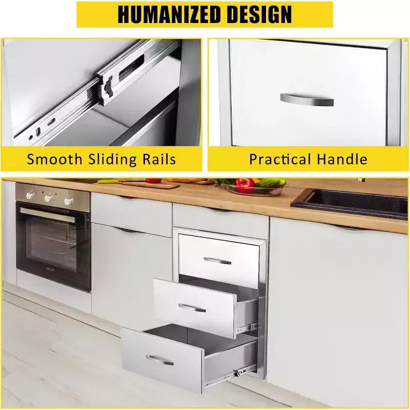 COZONY Stainless Steel Outdoor Kitchen Drawers, Commercial-Grade Flush Mount Storage System for BBQ Islands & Outdoor Kitchens