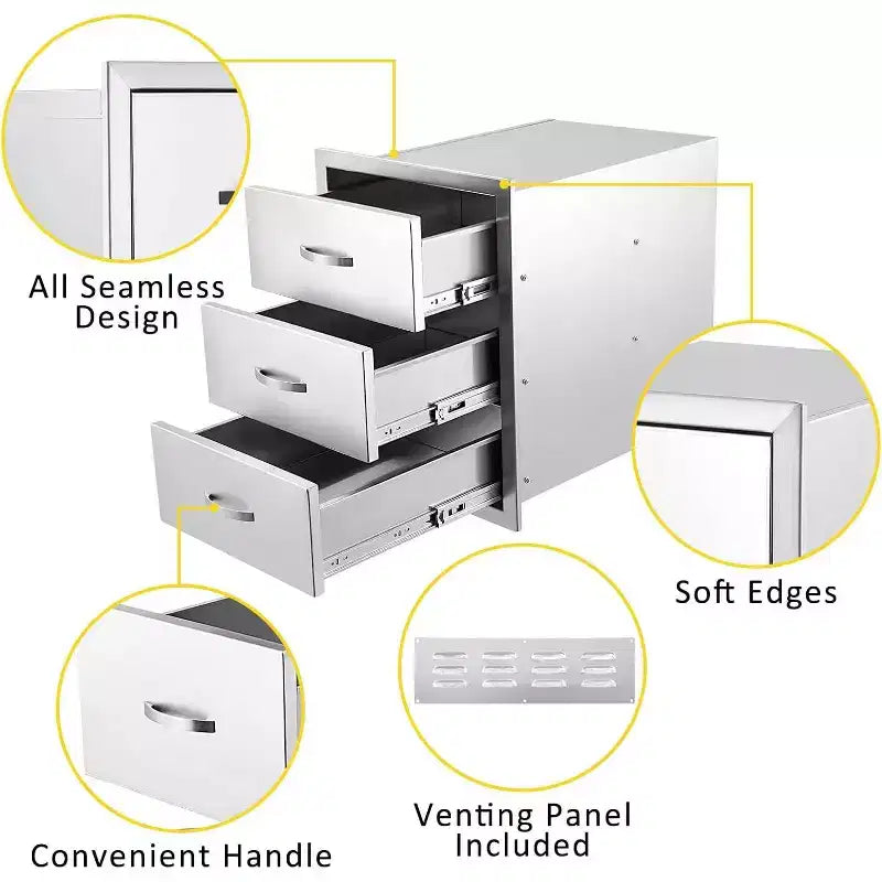 COZONY Stainless Steel Outdoor Kitchen Drawers, Commercial-Grade Flush Mount Storage System for BBQ Islands & Outdoor Kitchens