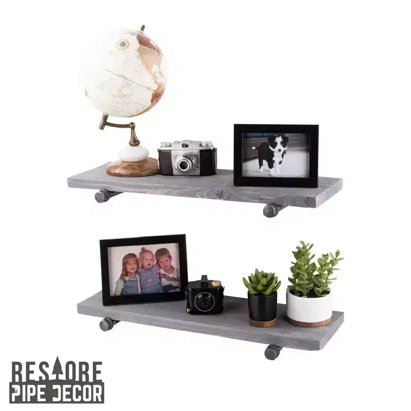 RESTORE Riverstone Grey 24 in. Shelves with Straight Brackets by Pipe Decor