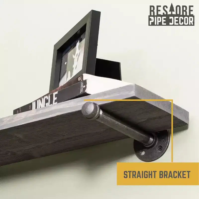 RESTORE Riverstone Grey 24 in. Shelves with Straight Brackets by Pipe Decor