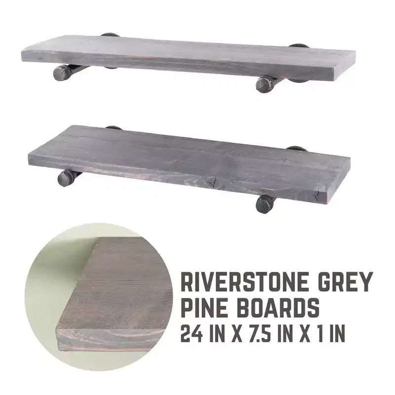 RESTORE Riverstone Grey 24 in. Shelves with Straight Brackets by Pipe Decor